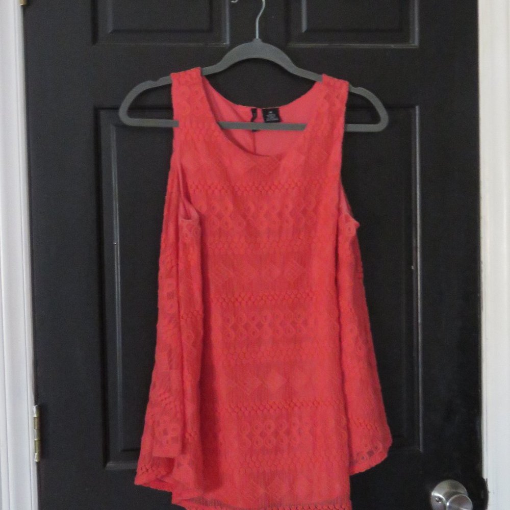 Bright Reddish-Orange  Lacy Sleeveless Top